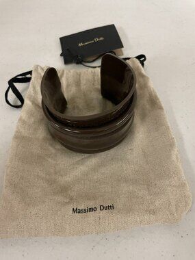 Massimo Dutti Brown Resin Cuff Bracelet Wide Stacked Design Statement Jewelry